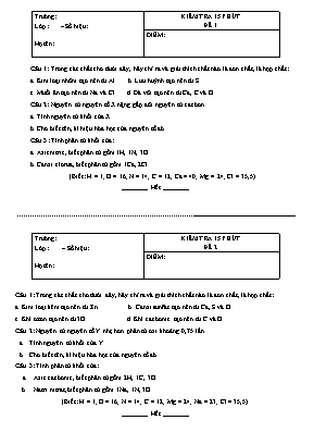 8 Đề kiểm tra 15 phút môn Hóa học Lớp 8